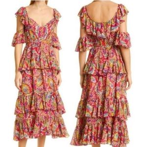 Cing A Sept Dress Pink Collier Floral Print Cutout Sleeve Midi size 4 NWT